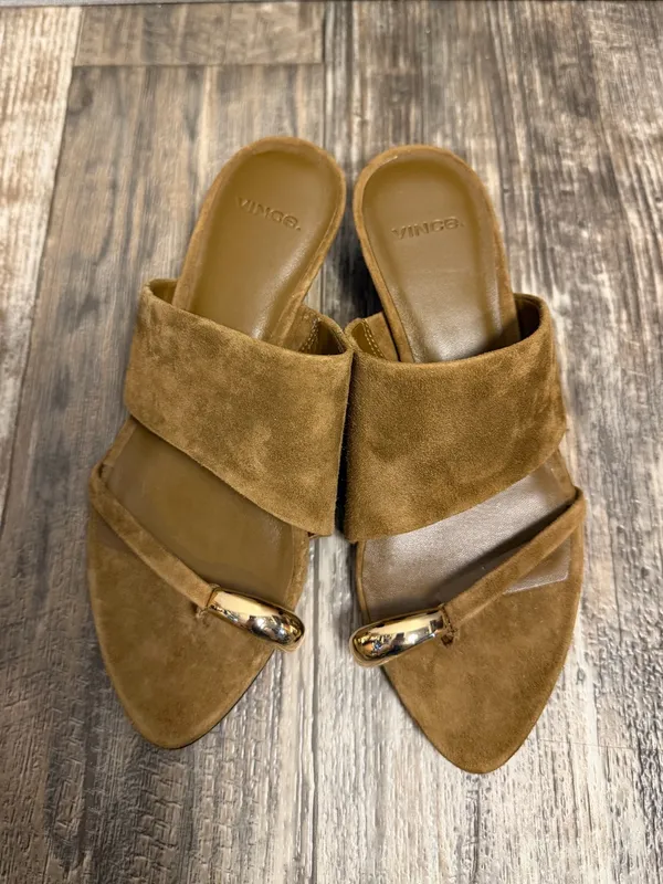 Vince Suede Open-Toe Mule in Cognac with Gold Accent Size 5.5 - Image 7