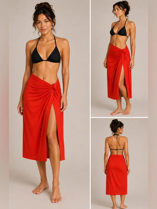 CALIA Twisted Knot Sarong Skirt Small Fresh Red Swim Cover Up NWT - Image 2