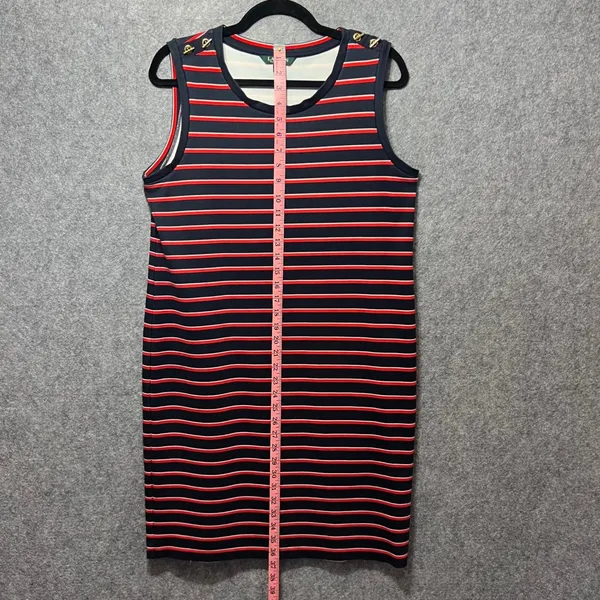 Lauren Ralph Lauren Striped Knit Tank Dress Sleeveless‎ Casual Red White Blue L - Image 4