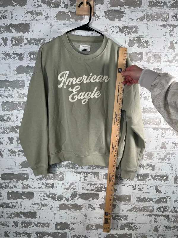 American Eagle | women sage green cropped crewneck long sleeve pullover - Image 4