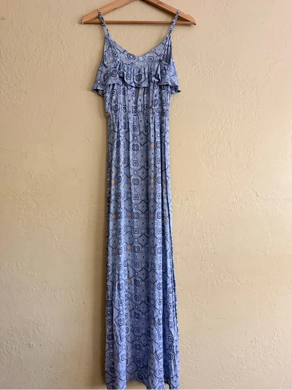 Mudd Light Blue Printed Maxi Dress with Ruffle Bodice - Image 3