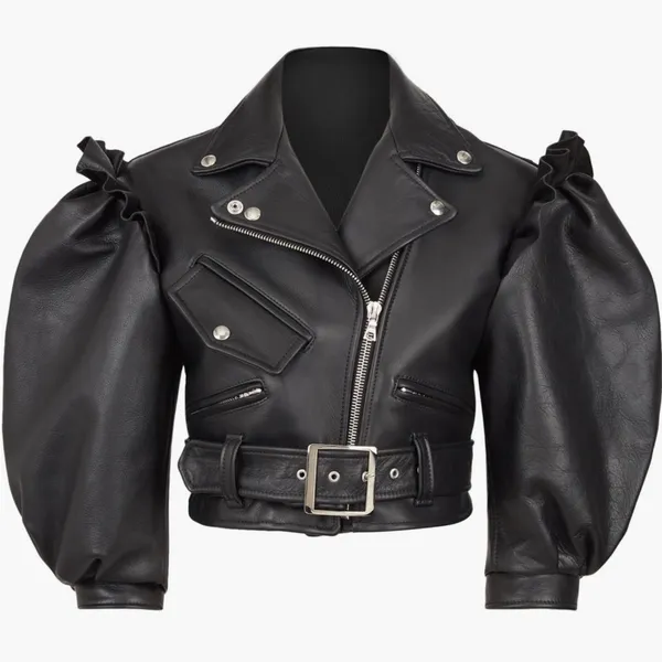 Simone Rocha Black Leather Jacket with Ruffle Accents Size 6 - Image 5