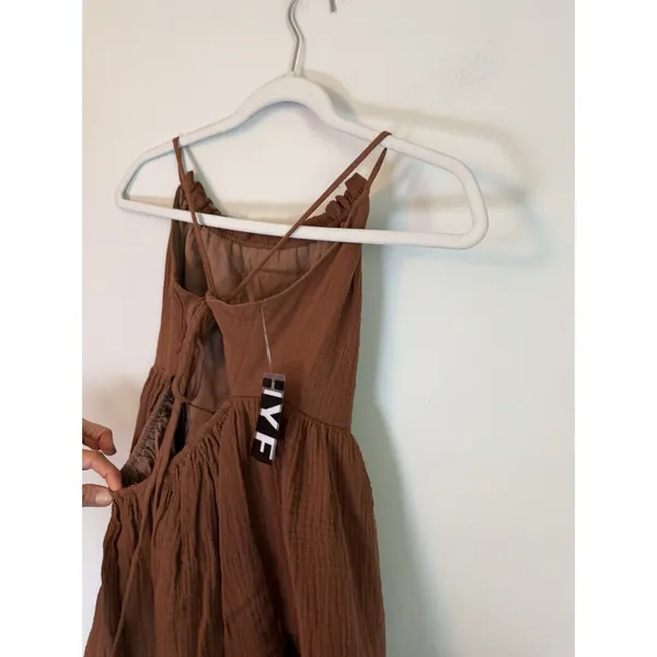 IYF Brown Sleeveless 100% Cotton Mini Dress Lined Festival Concert S NWT - Image 4