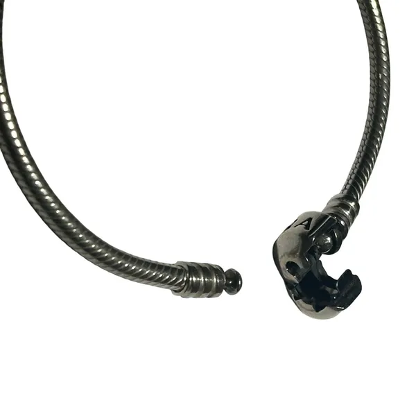 Pandora Oxidized Gunmetal Gray Classic Barrel Clasp Snake Chain Charm Bracelet - Image 5