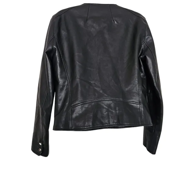 Mango MNG Faux Leather Biker Moto Jacket Womens Medium Black Zip - Image 8