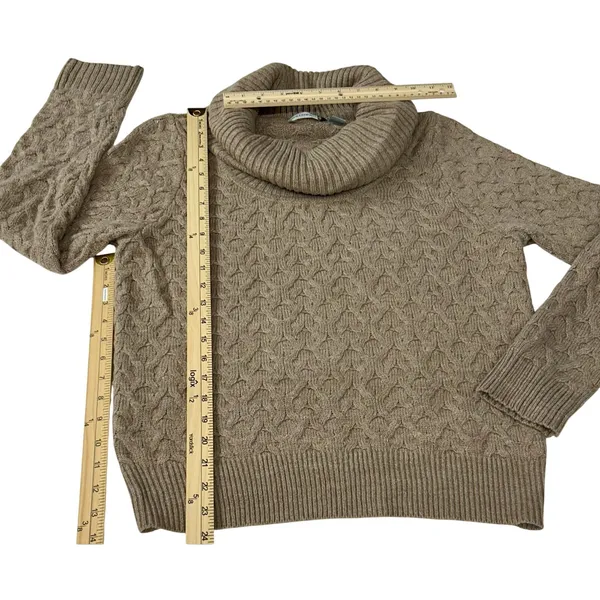 Willow Bay Cowl Neck Cable Knit Sweater Women's L Beige - Image 5
