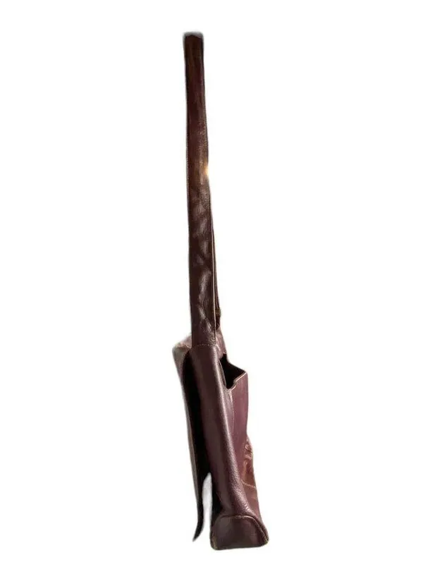 Levenger Shoulder Bag Large Medium Maroon Burgundy Fold Over Chic Purse Saddle - Image 3