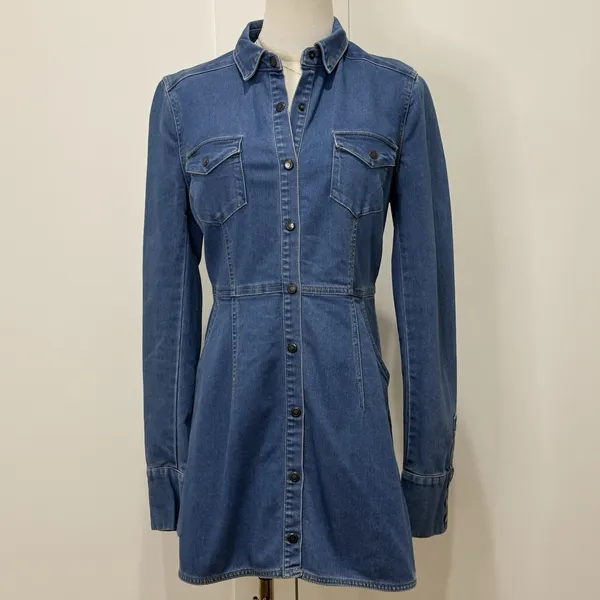 Free People Dynomite Denim Mini Dress XS Western Festival Long Sleeve Country - Image 6
