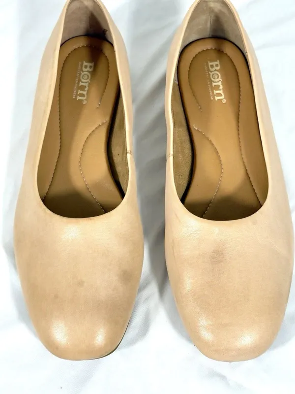Born Womens Ballet Flats Size 9 M Beige Nude Leather Square Toe Slip On Shoes - Image 2