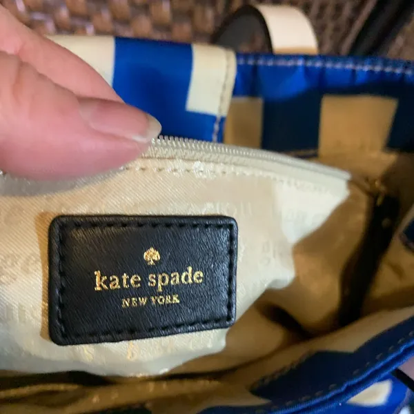 Kate Spade Berry Street Elise Tote Bag in Blue & White Checkered Pattern - Image 8