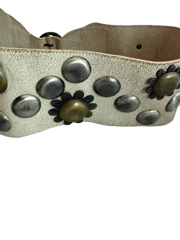 Beige Floral Stud Wide Belt Unique Y2k Retro Vintage 40" Long Women's - Image 6