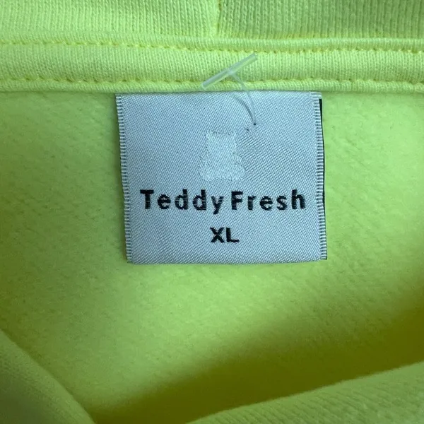 Teddy Fresh Hoodie Womens XL Highlighter‎ Neon Yellow Cropped 100% Cotton Beaded - Image 12