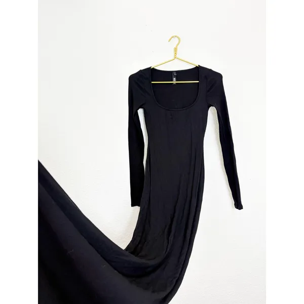 Skims Soft Lounge Maxi Dress Size Small Black Ribbed Long Sleeve Bodycon - Image 10