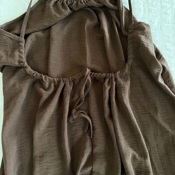 Women's Brown Open Back Thin Strap Dress Size Large #260467 - Image 6