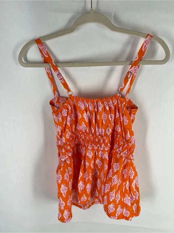 J.Crew Orange Pink Printed Smocked Cami Top Size 8 - Image 10