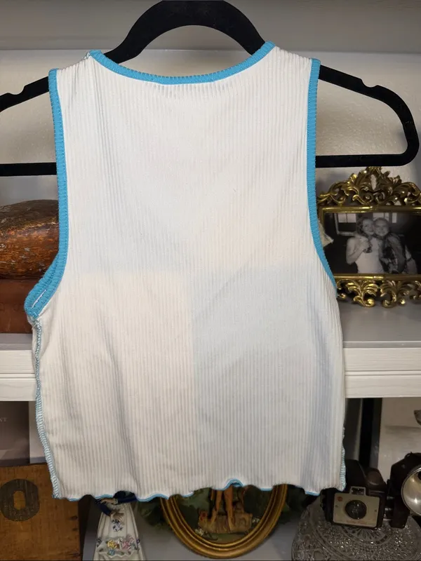gaze Blue & White Patchwork Ribbed Tank Size XS - Image 2