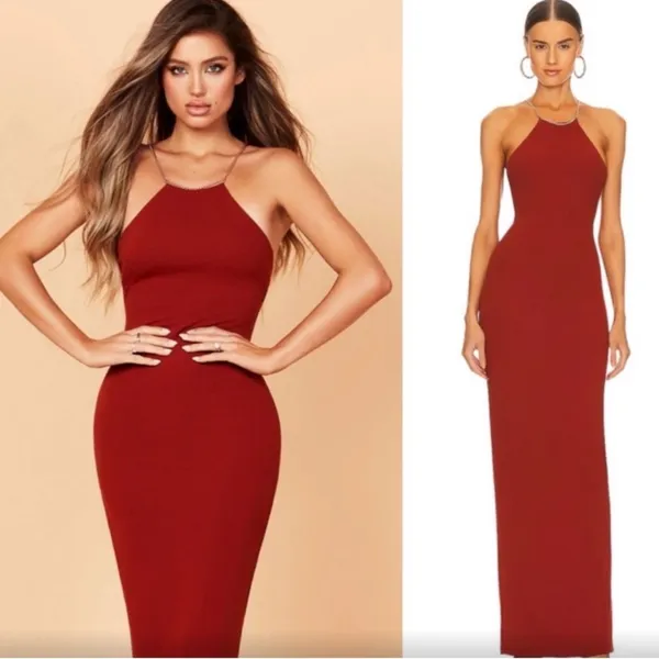 Nookie Lexi Chain Formal Full Length Gown Slit Back Chain Full Sexy Bodycon NWT - Image 2