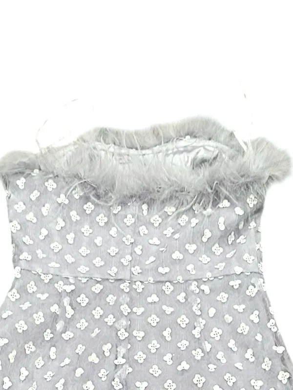 Lulu's Sparkly Aura Light Blue Textured Sequin Feather Mini Dress XS - Image 7