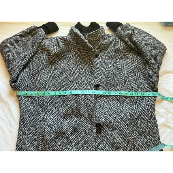 Vintage 80s New York Girl Herringbone Toggle Peacoat W14 Black/White - Image 7