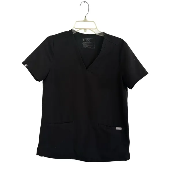 FIGS Casma Pocket Scrub Top Black Large V-Neck Technical Collection Women's Sm - Image 2