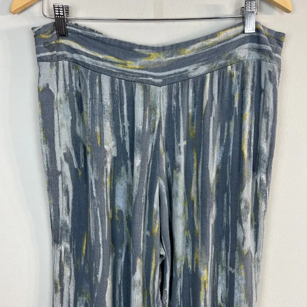 Free People Pants‎ Womens Large Gray Blue Yellow Abstract Wide Leg Boho Lounge - Image 5