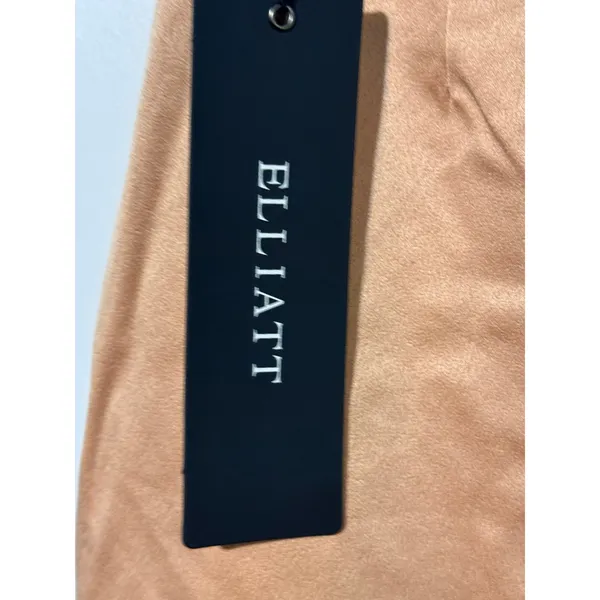 Elliatt Camo Champagne Satin Mockneck Draped Dress Tulip Hem New with Flaw - Image 11