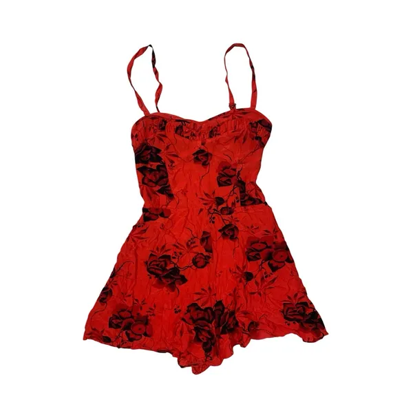 Free People 0 Red Black Floral Romper Mini Dress Y2K Coquette Cottagecore - Image 2