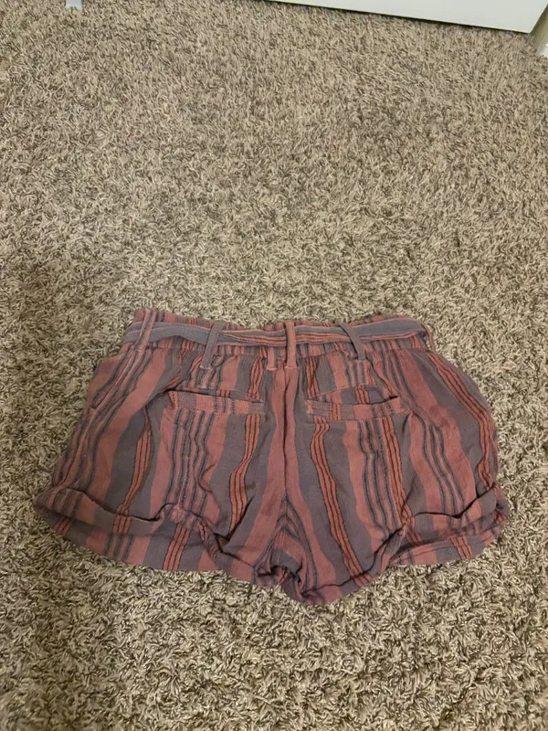 Free People Striped Shorts Size 2 Orange Purple 100% Cotton Tie Belt Pockets - Image 3