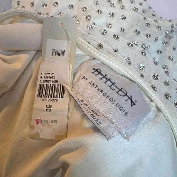 NWOT Bhldn Anthropologie fitting room wear White dress with‎ silver sequins - Image 7