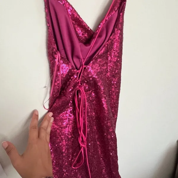 Lena Hot Pink Sequin Mini Dress with Lace up Back - Size Large - Image 8