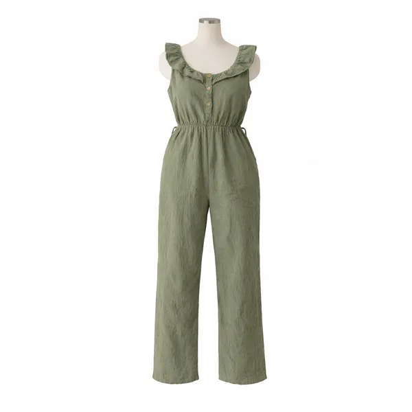 PatPat Women's Size S Ruffle Sleeveless‎ Jumpsuit Pants Green Beach Pockets - Image 2
