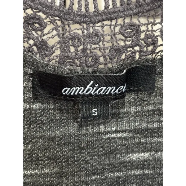 Ambianca Gray Crochet‎ Open Cardigan Long Sleeve Size Small Slits Boho - Image 2