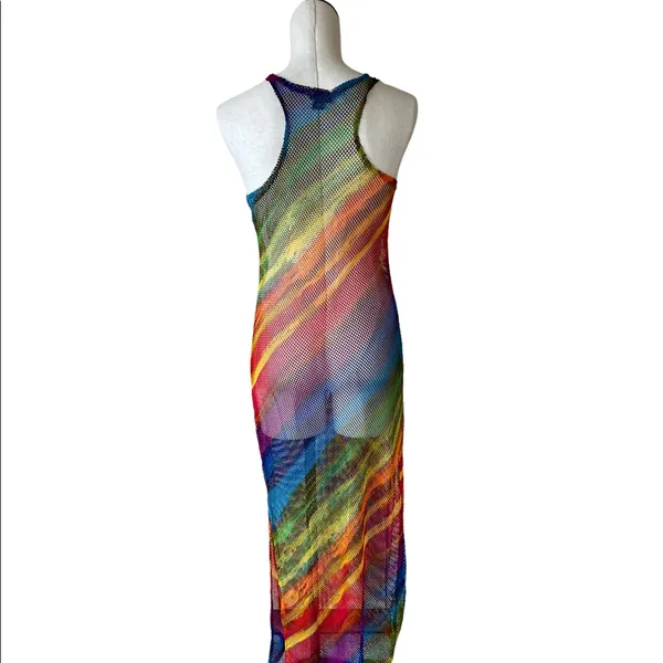 Nwot Mesh Sheer Rainbows Multicolored Swim Coverup Dress - Image 3