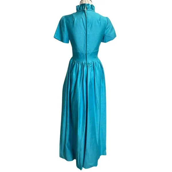 Vintage 1960s Cerulean Blue Emma Domb Gown Romantic Regency Inspired Size 7 - Image 4