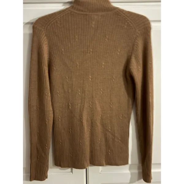 Talbots 100% Camel Hair Mock Neck Ribbed Cable Knit Sweater‎ Tan Brown Womens M - Image 5