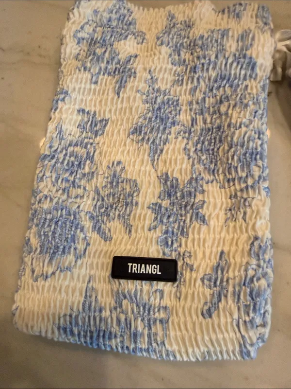 triangl swimwear Cream and Light Blue Smocked Bikini Set with Pouch - Image 4
