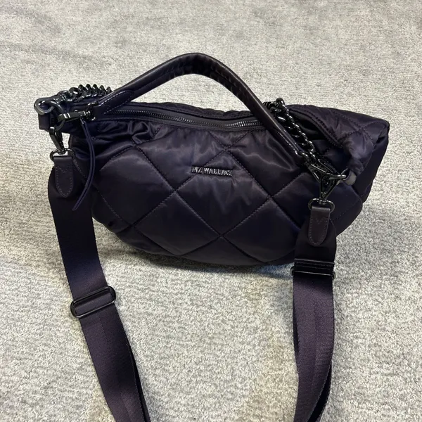 MZ WALLACE Quilted Madison Nylon Shoulder Hand Bag Crossbody Dark Purple Purse - Image 3