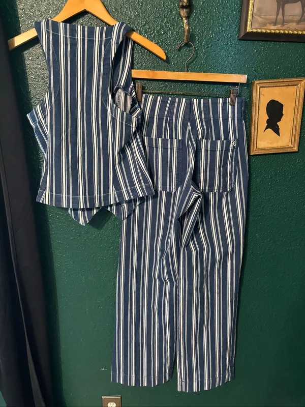 Anthropologie Halsey Striped Matching Set Vest Collette Pants Sz XS/25 - Image 5
