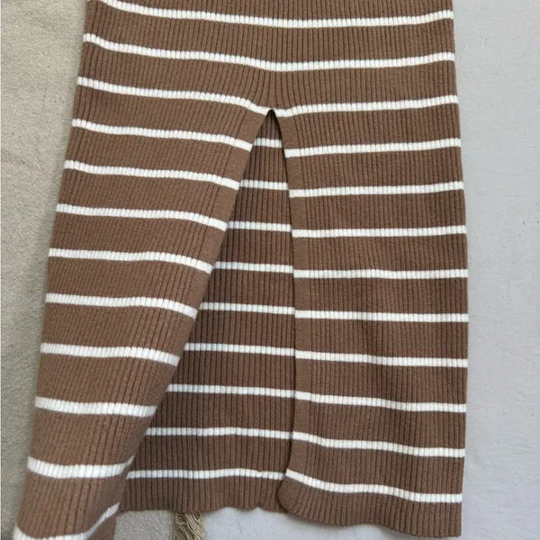Freshman 1996 Brown Striped Ribbed Knit Long Pull On Skirt with Slit Size XS - Image 5
