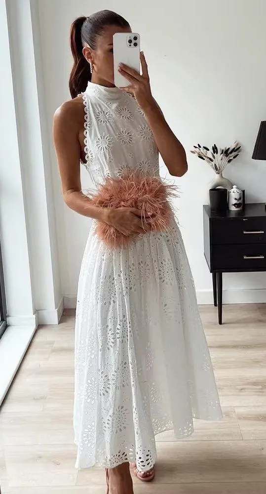 Zara maxi sun dress boho crochet belt lace halter flowy summer vacation - Image 4