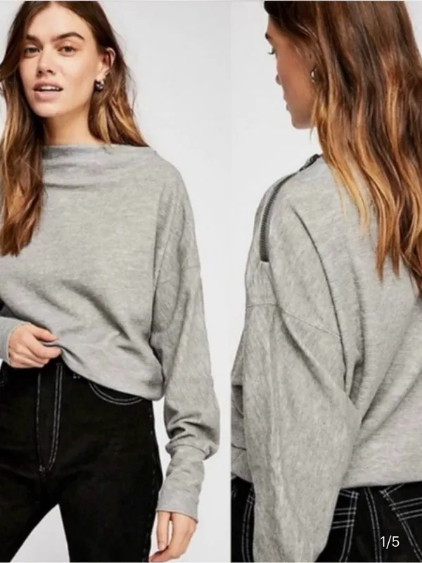 Free People We The Free Nikala Dolman Sweatshirt Zipper Top Grey Medium - Image 2