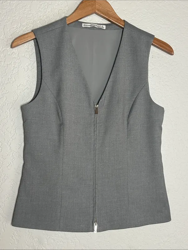 Abercrombie & Fitch Gray Vest Full Zip Minimalist City Chic Tailored Small - Image 2