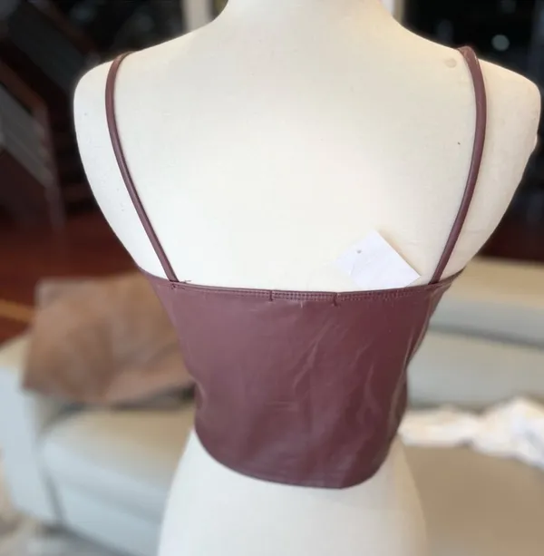 Charlotte Russe Burgundy Faux Leather Corset Crop Top - Image 3