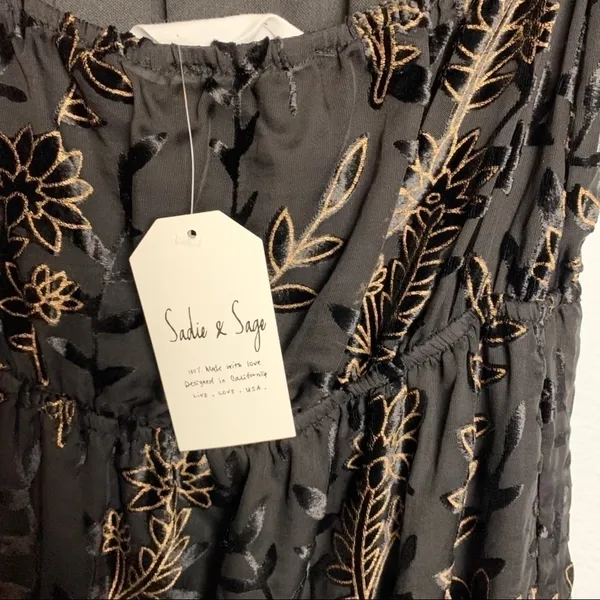 Sadie X Sage Black Gold Velvet Floral Halter Neck Dress‎ Small NWT - Image 9