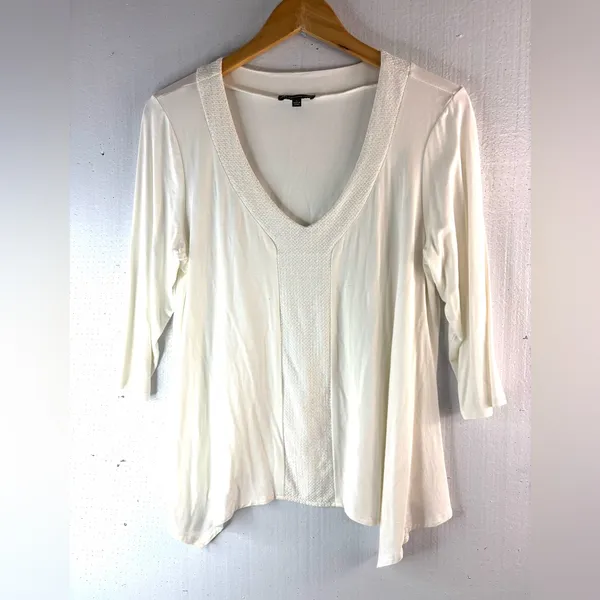 Adrianna Papell L Asymmetrical Textured Trim Women's Top in White - Image 8