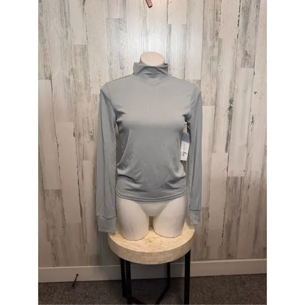 Just Be Mock Neck Long Sleeve Top Women’s Medium Sage Green Stretch Basic - Image 3