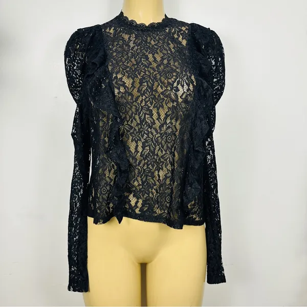 Set 2 Divided Shirts Sz M Black Lace Crochet Sweater Shirt H&M HM Top - Image 3