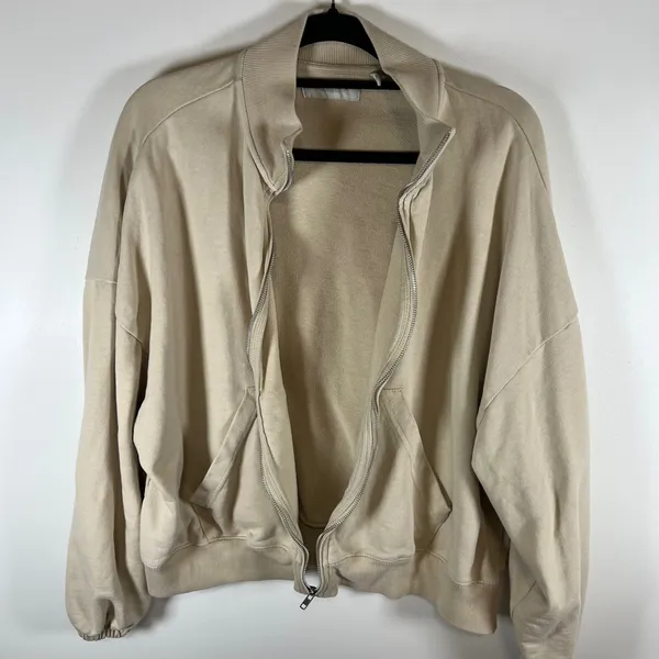 Standard Cloth Womens Tan Full Zip Sweatshirt Mock Neck Cotton Jacket‎ Small - Image 4