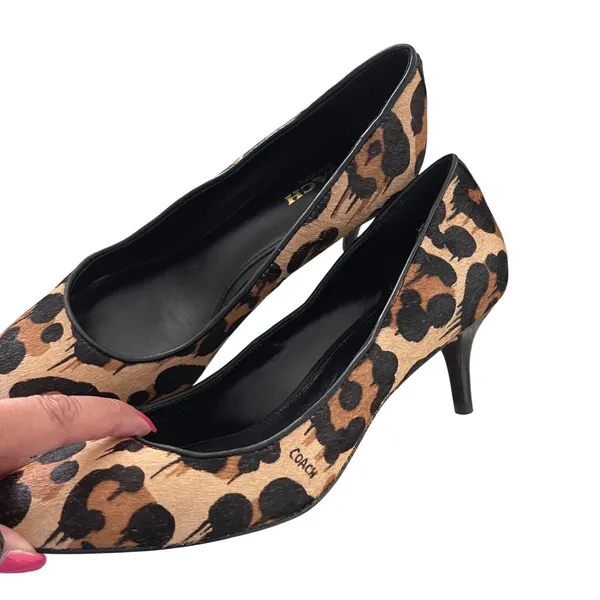 Coach Leopard Calf Hair Pumps Women 6.5 Brown Animal Print Pointed Toe Stiletto - Image 2