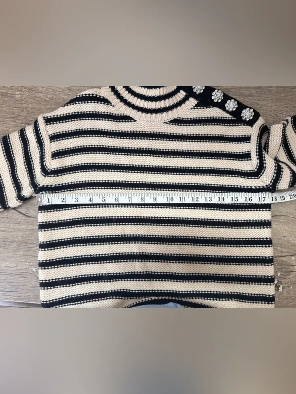 J.Crew Striped Mockneck Sweater Size XS Jewel Rhinestone Twee Glam Preppy Heavy - Image 6